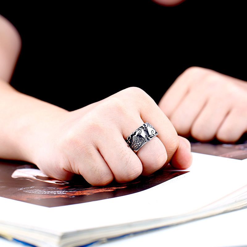 Ring Embossed Exquisite Pisces Stainless Steel