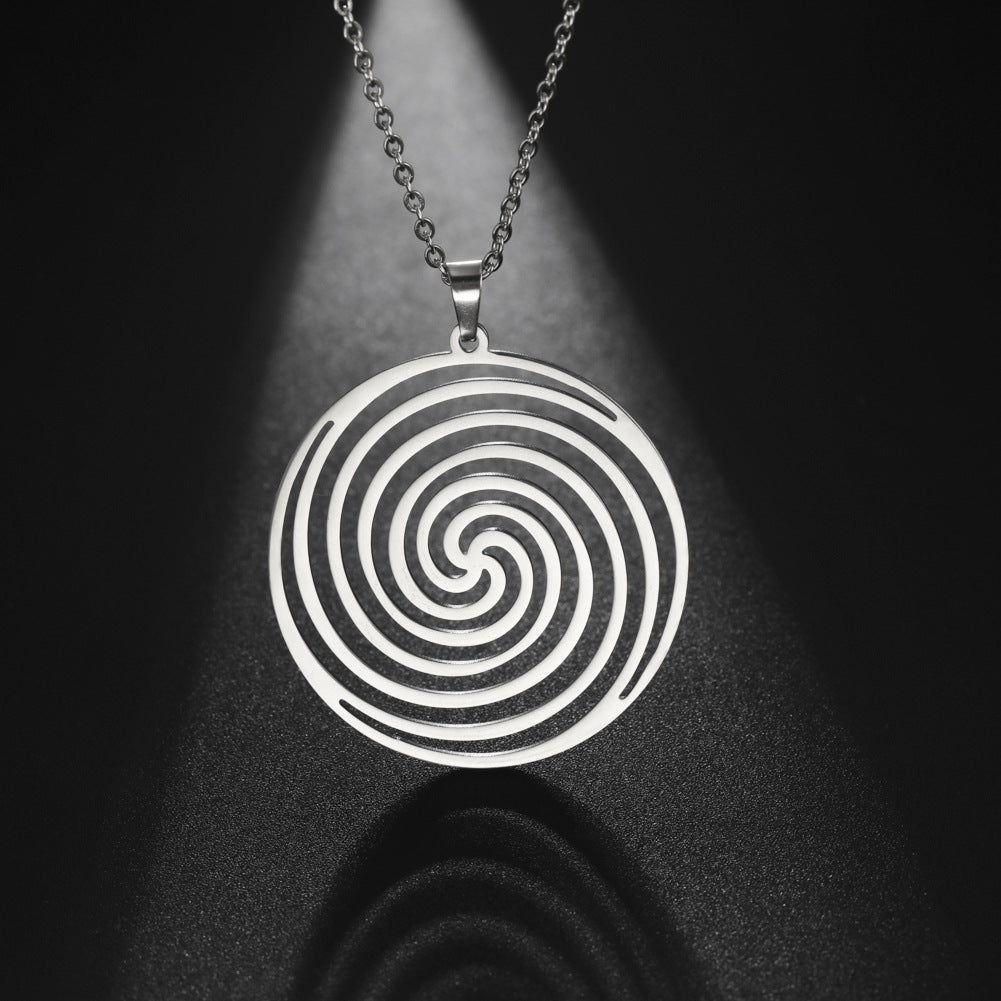 Titanium Steel Cut Hollow Vortex Round Pendant Necklace