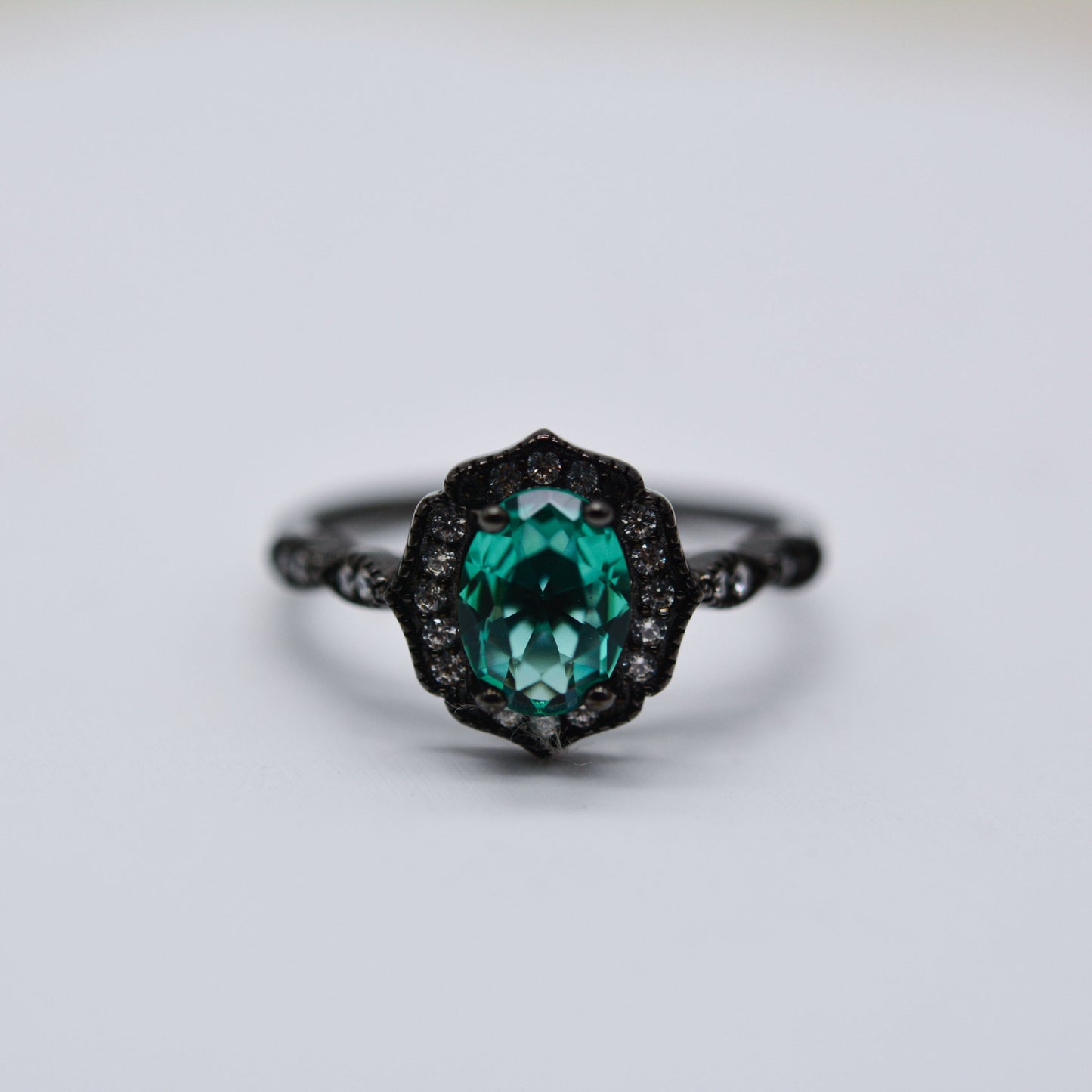 S925 Sterling Silver Black Gold Palaiba Glass Oval Ring