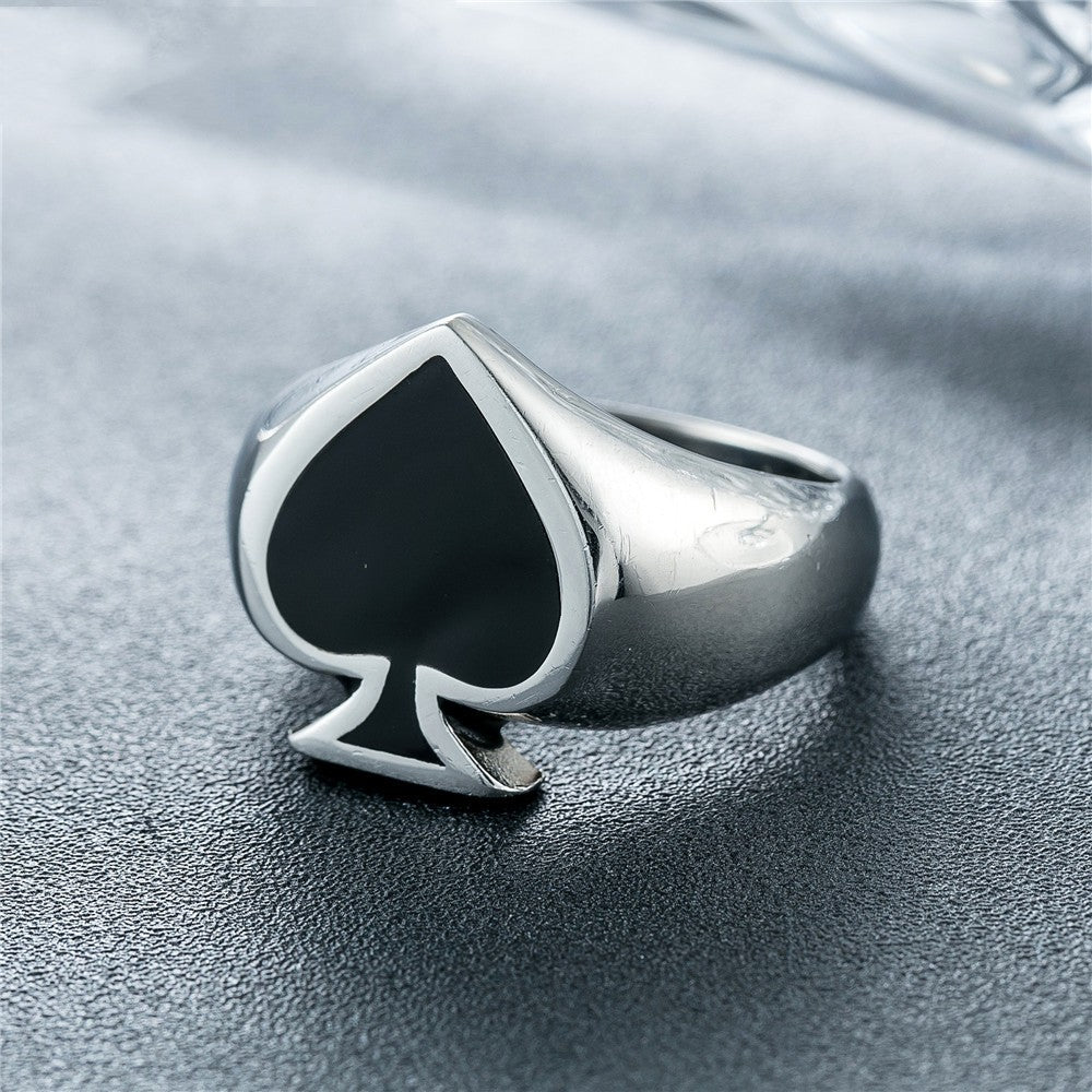 Magician Playing Cards Spade Men's Titanium Steel Ring