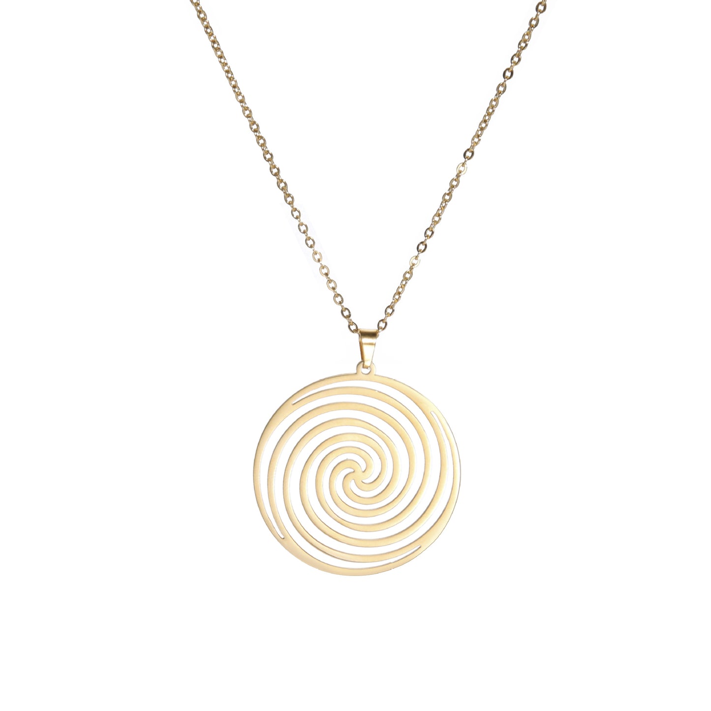 Titanium Steel Cut Hollow Vortex Round Pendant Necklace