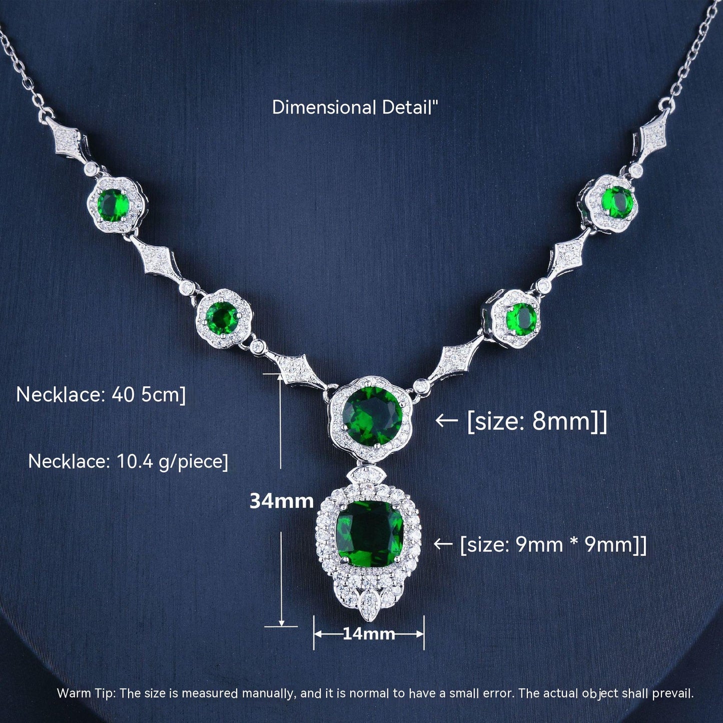Noble Diamond Green Gem Evening Dress Chain Pendant Necklace Set