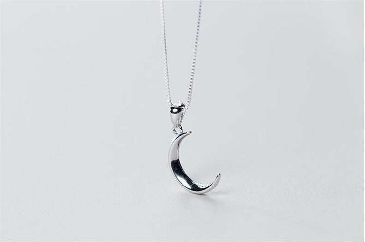S925 Sterling Silver Sweet Moon Short Glossy Crescent Necklace For Women