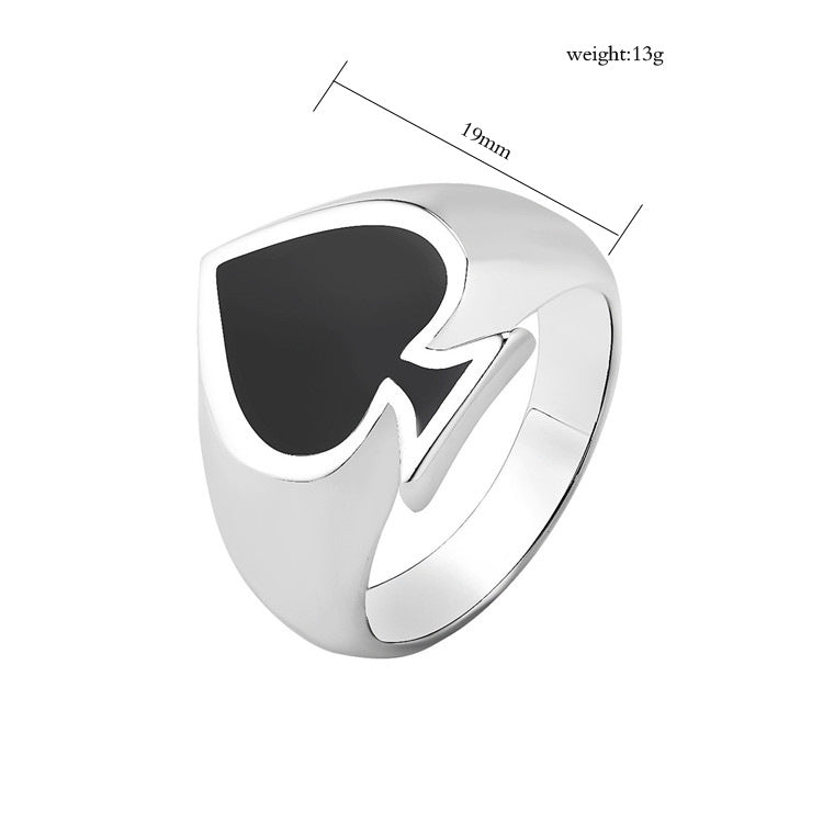 Magician Playing Cards Spade Men's Titanium Steel Ring