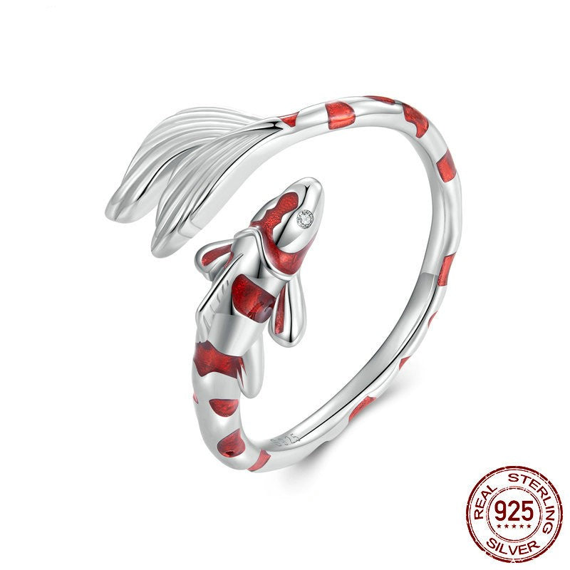 S925 Sterling Silver Red Lucky Koi Ring