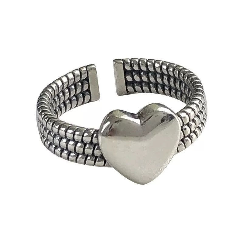 Argent Pur Hollowed Heart Shape Ring Women's Retro