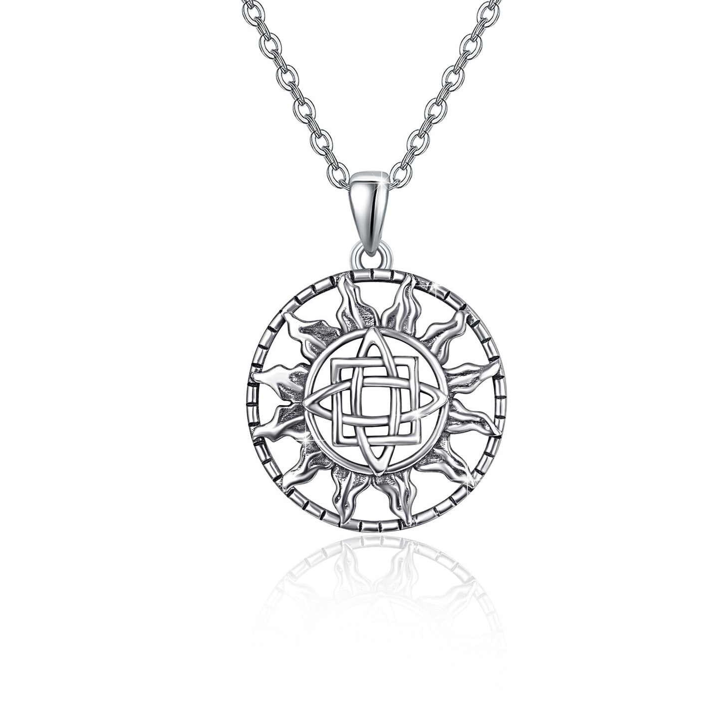 Celtic Knot Sun Silver Necklace Viking Celtic Trinity Knot Sun 925 Sterling Silver Pendant, Triquetra Amulet Protection Necklace