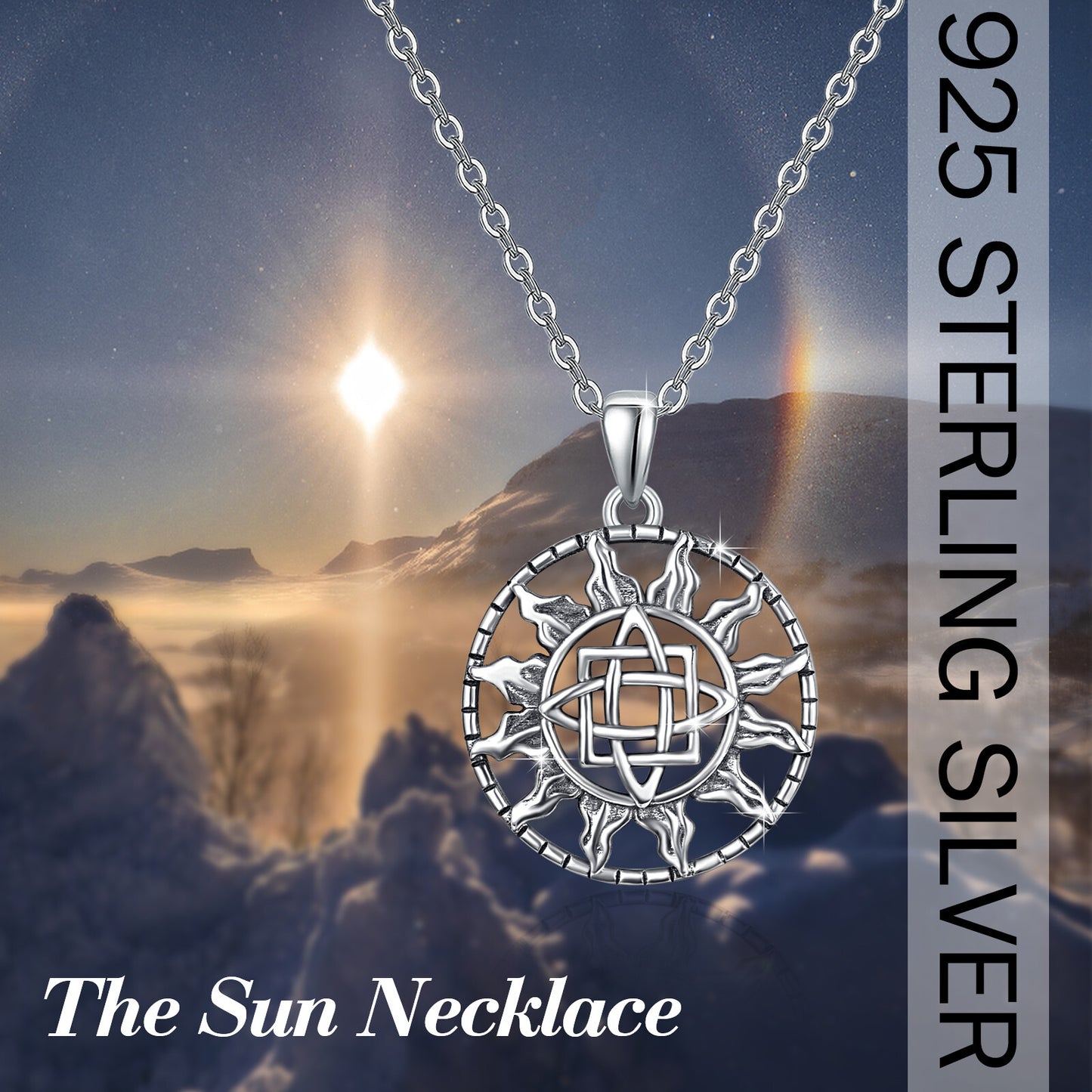 Celtic Knot Sun Silver Necklace Viking Celtic Trinity Knot Sun 925 Sterling Silver Pendant, Triquetra Amulet Protection Necklace