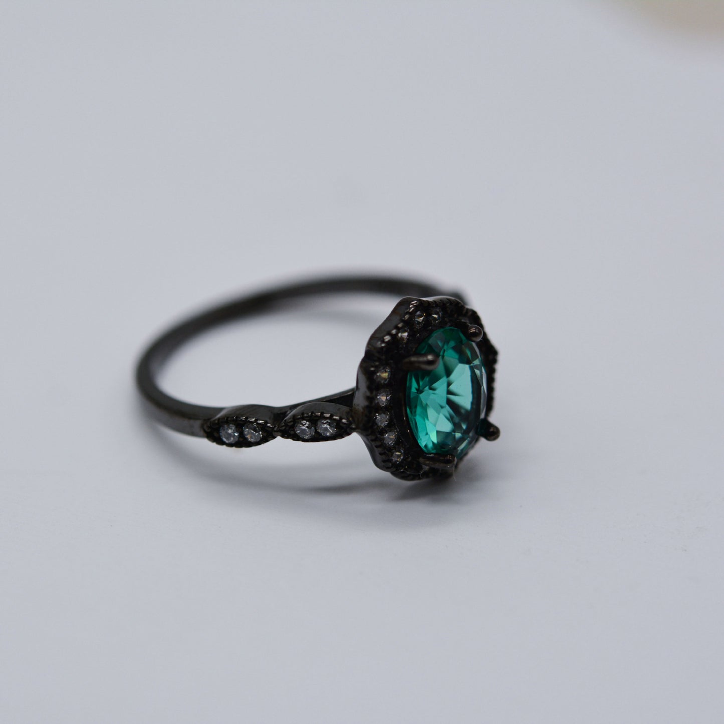 S925 Sterling Silver Black Gold Palaiba Glass Oval Ring