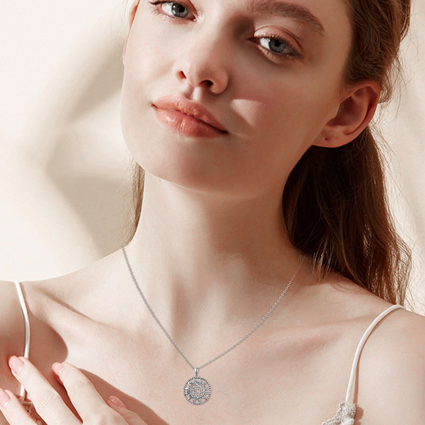 Celtic Knot Sun Silver Necklace Viking Celtic Trinity Knot Sun 925 Sterling Silver Pendant, Triquetra Amulet Protection Necklace