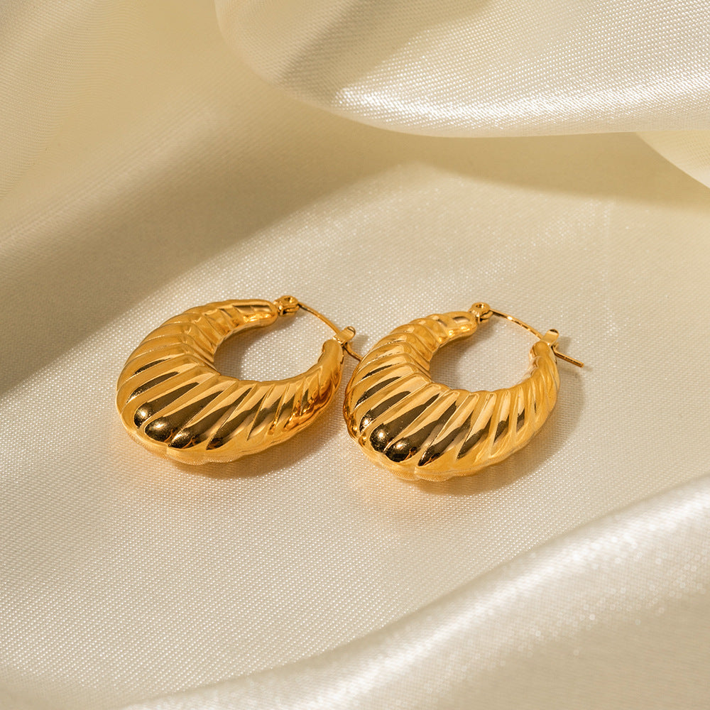 18K Gold Stainless Steel Exaggerated Horn Hollow Rib Earrings