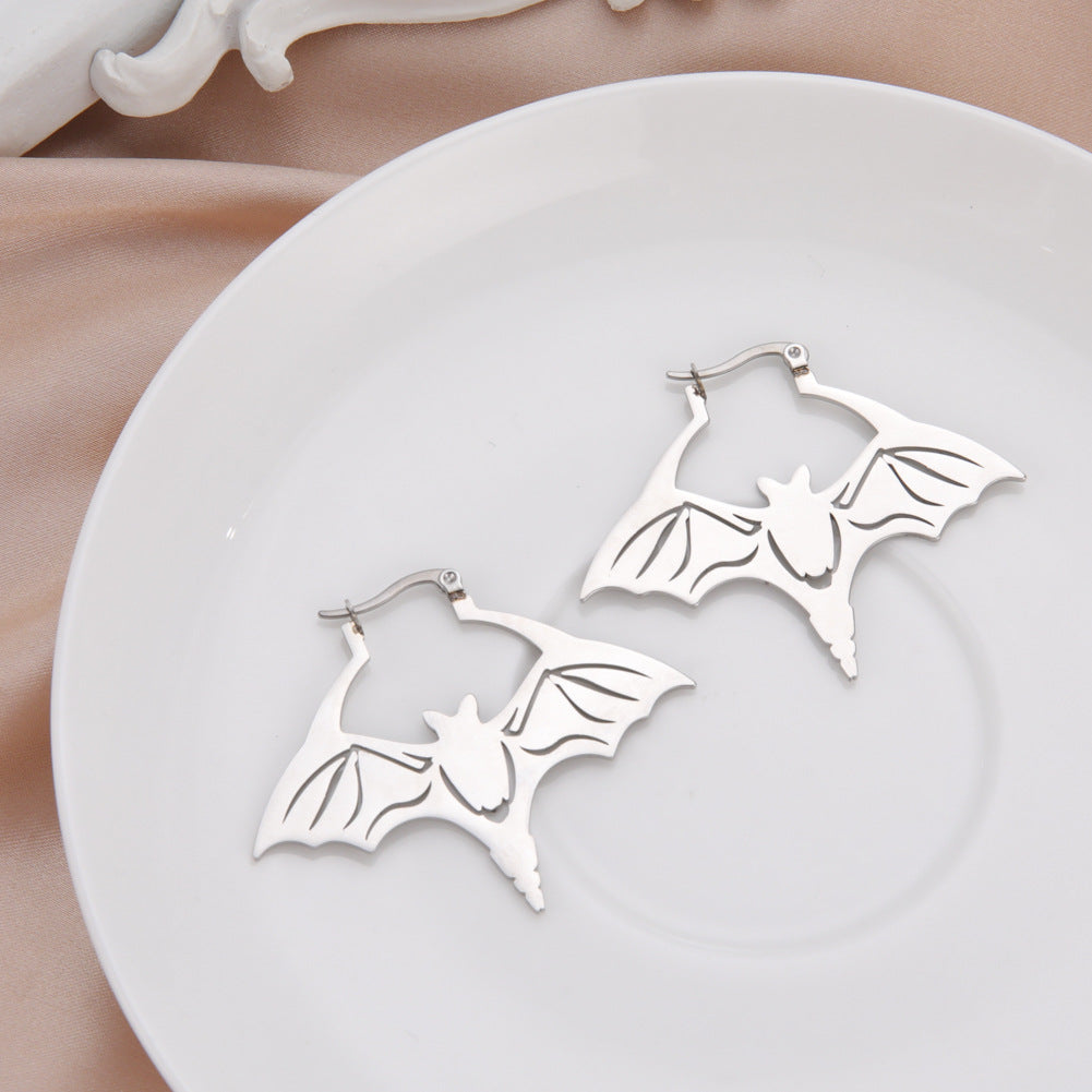 Titanium Steel Cut Bat Earrings