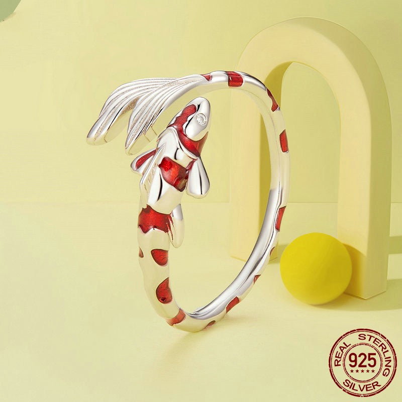 S925 Sterling Silver Red Lucky Koi Ring