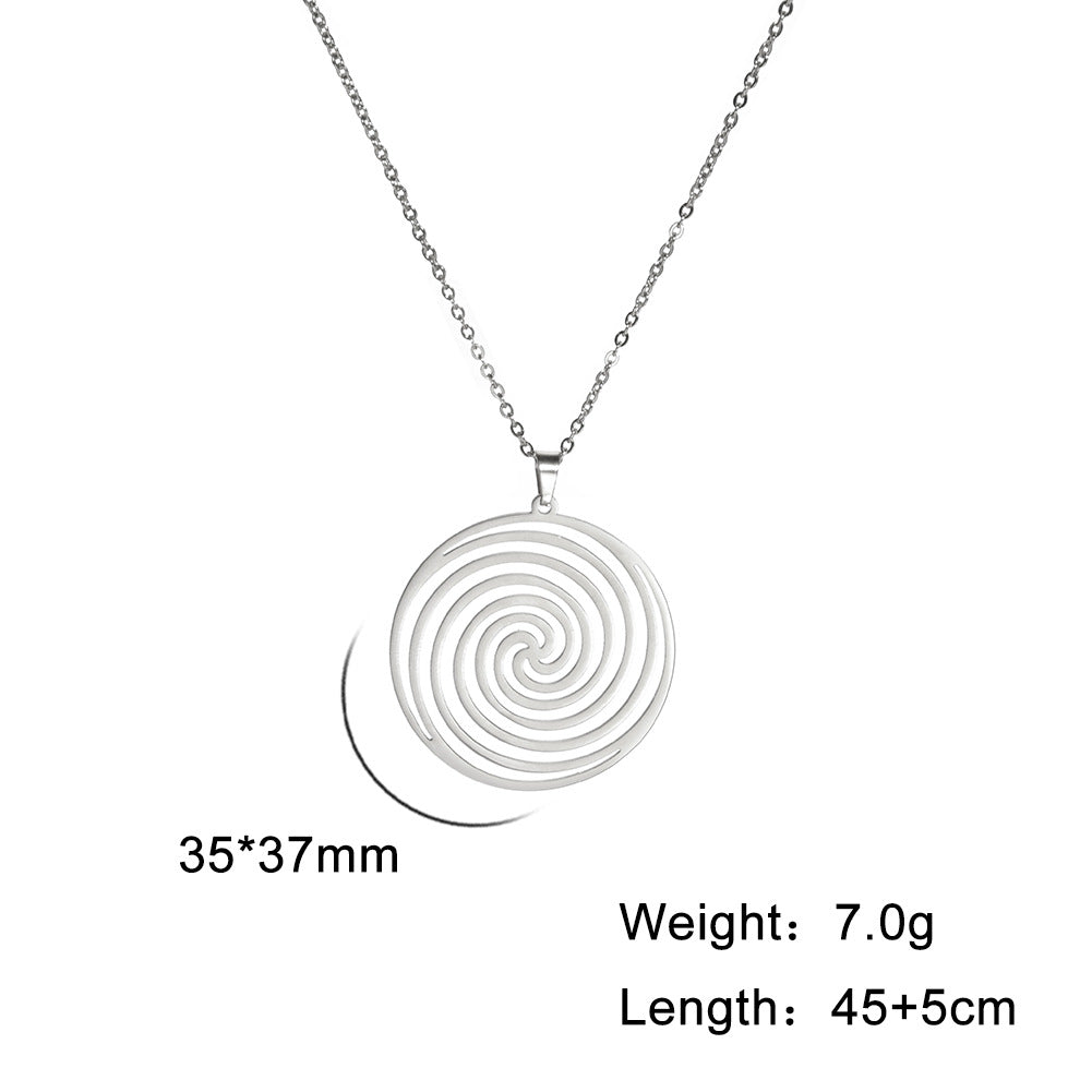Titanium Steel Cut Hollow Vortex Round Pendant Necklace