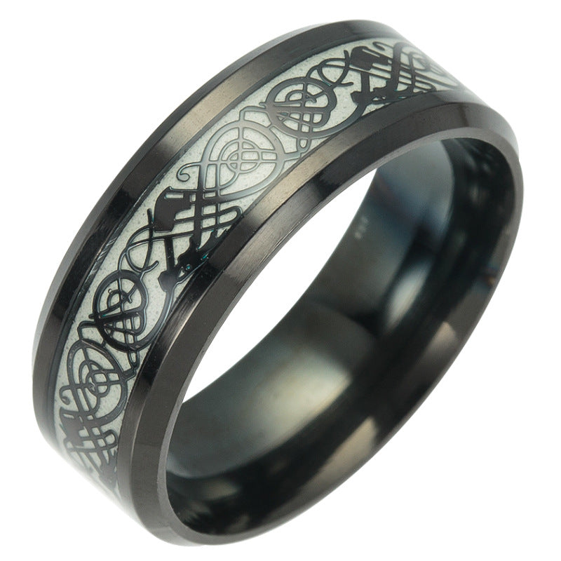Ornament Plated Black Noctilucent Dragon Pattern Fluorescent Ring
