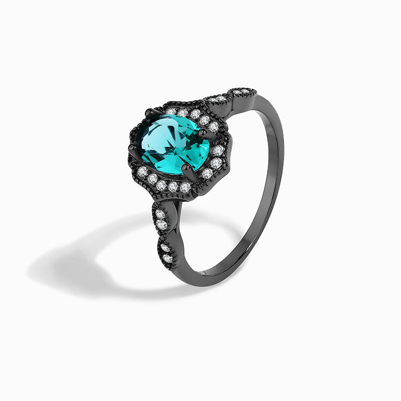 S925 Sterling Silver Black Gold Palaiba Glass Oval Ring