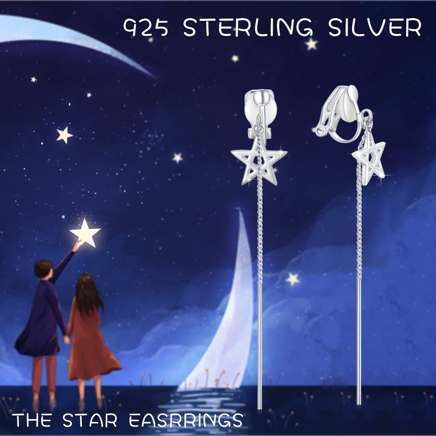 Star Chain Tassel Earrings, Earrings for Women Girls, Earrings No Piercing, Long Tassel S925 Sterling Silver Earrings