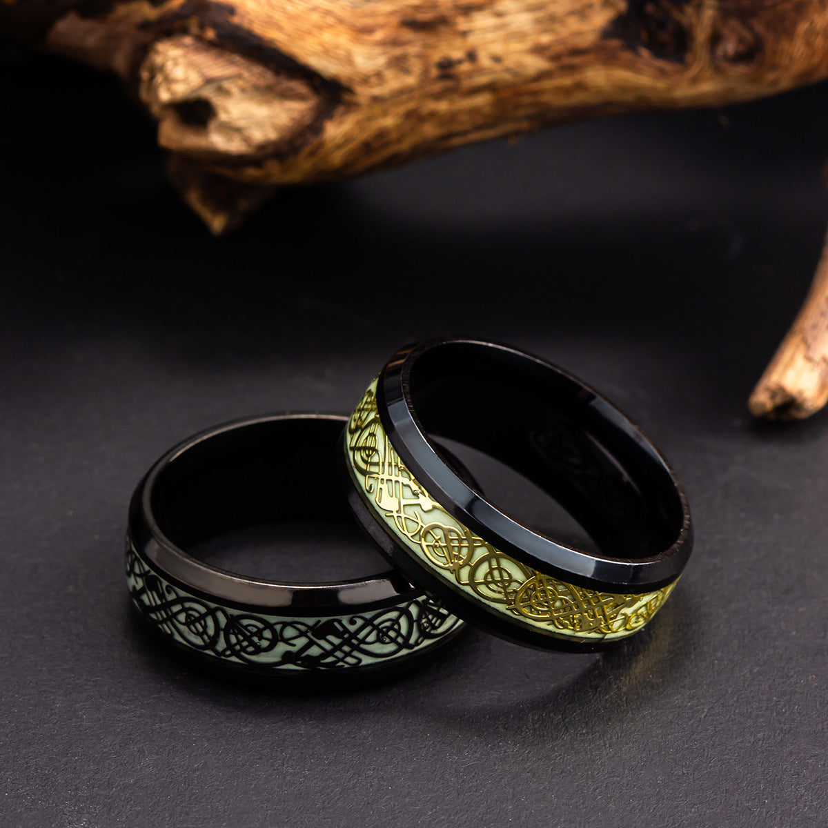 Ornament Plated Black Noctilucent Dragon Pattern Fluorescent Ring