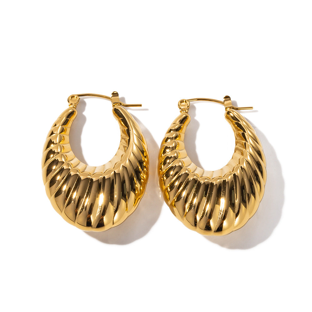 18K Gold Stainless Steel Exaggerated Horn Hollow Rib Earrings