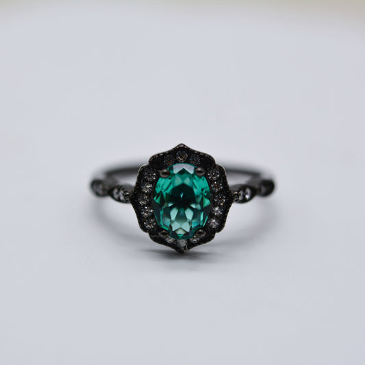 S925 Sterling Silver Black Gold Palaiba Glass Oval Ring