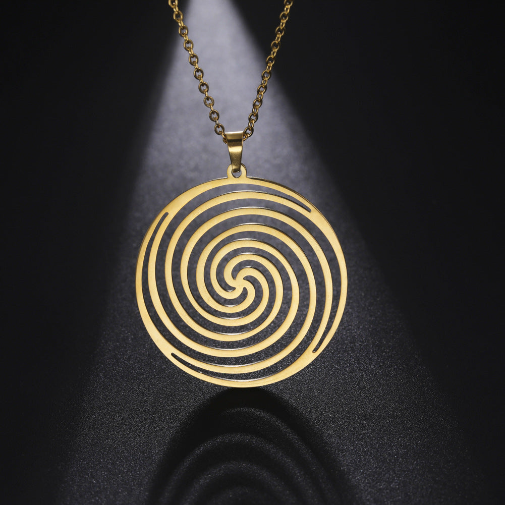 Titanium Steel Cut Hollow Vortex Round Pendant Necklace