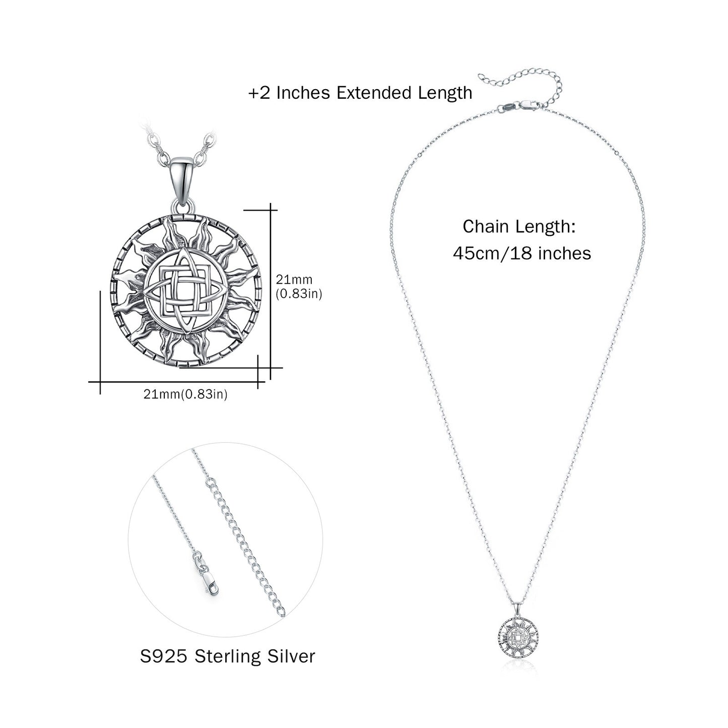 Celtic Knot Sun Silver Necklace Viking Celtic Trinity Knot Sun 925 Sterling Silver Pendant, Triquetra Amulet Protection Necklace