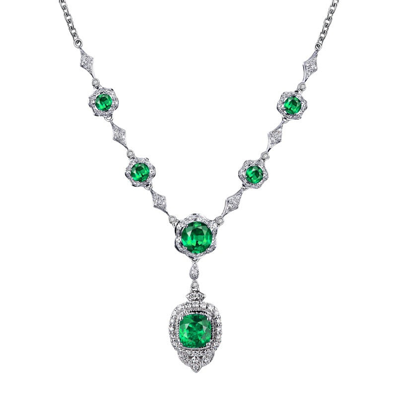 Noble Diamond Green Gem Evening Dress Chain Pendant Necklace Set