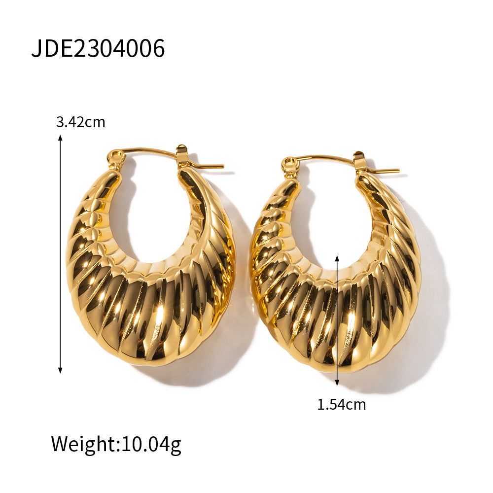 18K Gold Stainless Steel Exaggerated Horn Hollow Rib Earrings