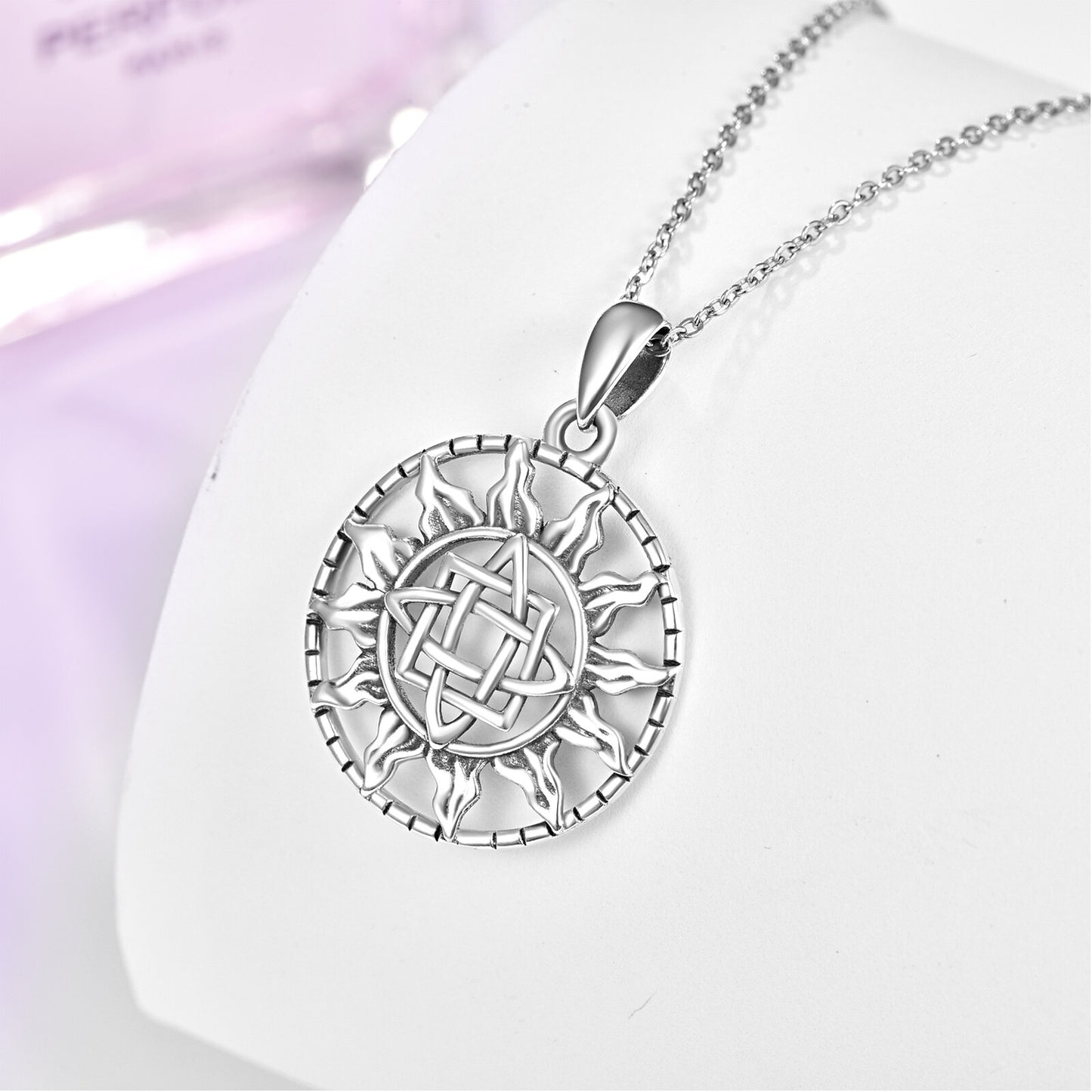 Celtic Knot Sun Silver Necklace Viking Celtic Trinity Knot Sun 925 Sterling Silver Pendant, Triquetra Amulet Protection Necklace