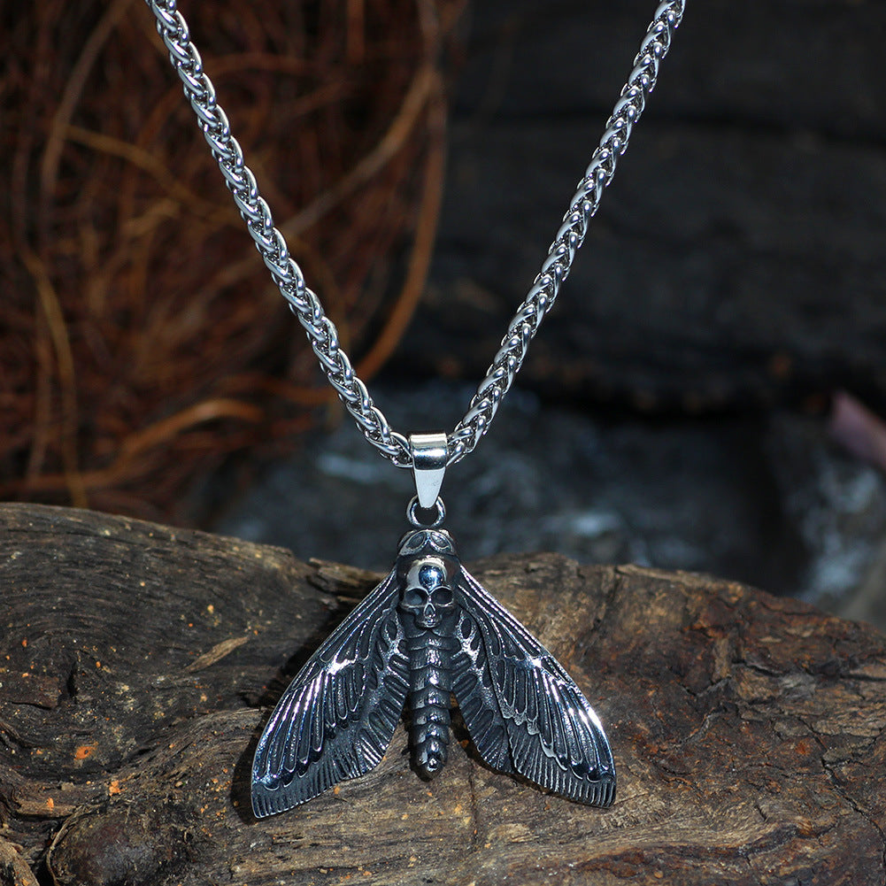 Stainless Steel Chain Skull Butterfly Wings Retro