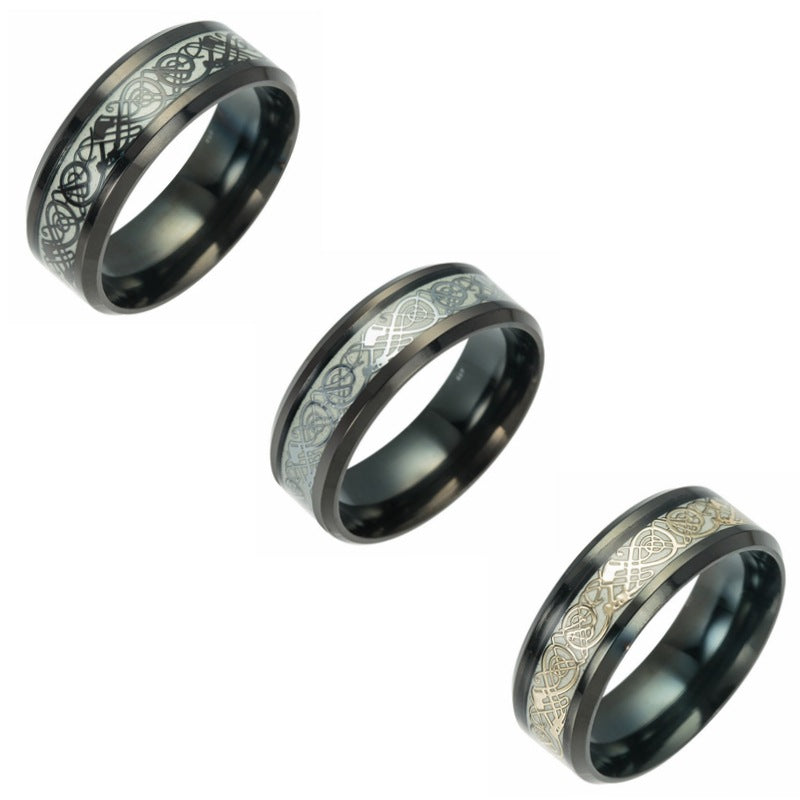 Ornament Plated Black Noctilucent Dragon Pattern Fluorescent Ring