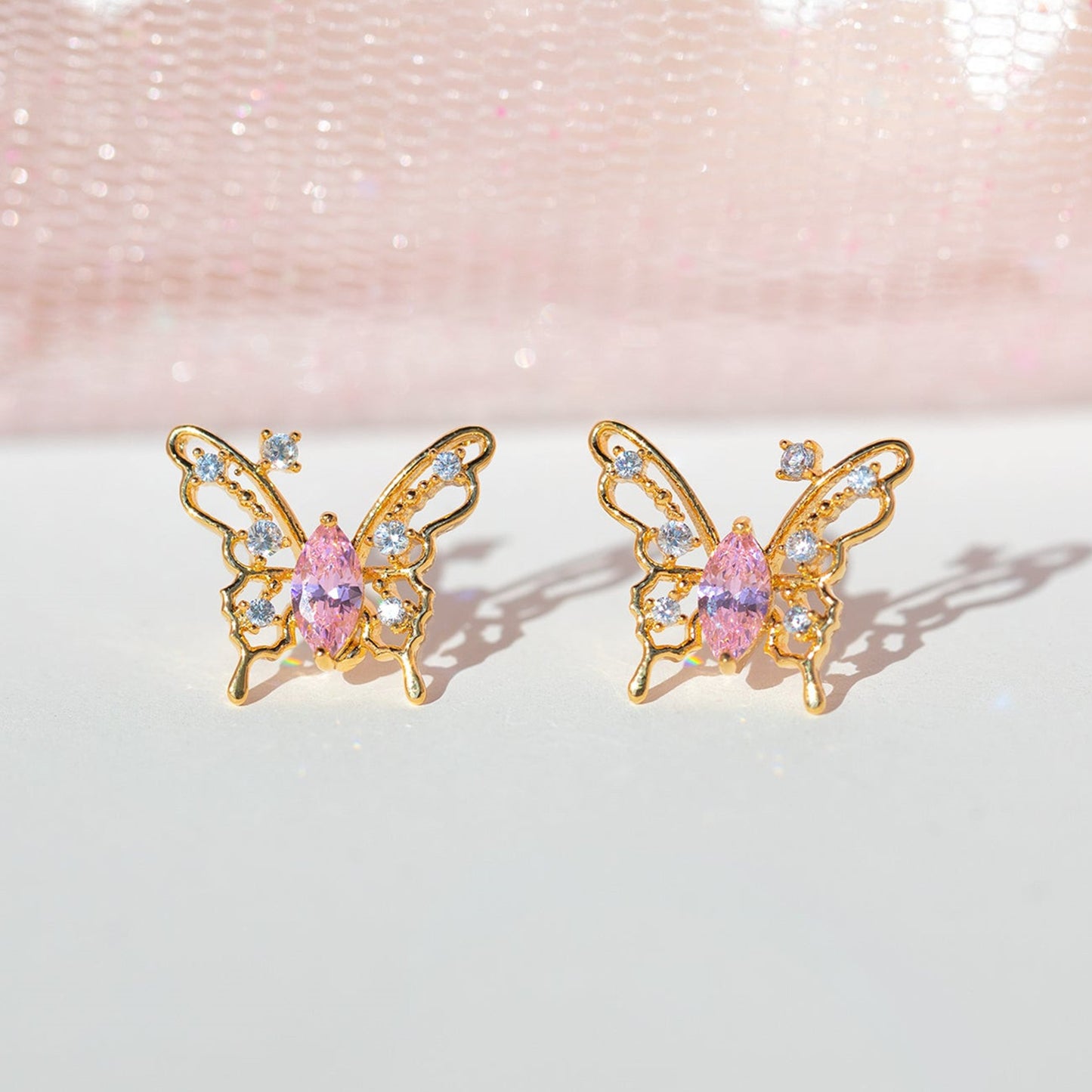 Hollow Out Butterfly Studs Micro Inlaid Zircon Sterling Silver