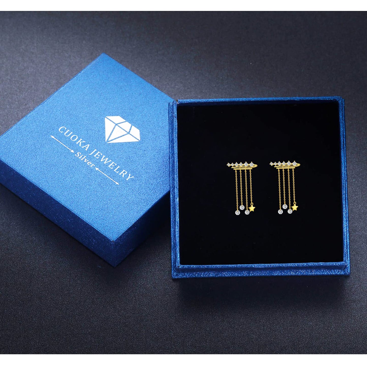 Stars Climber Earrings 925 Sterling Silver Plated Gold Crawler Earrings Tassel Chain For Women