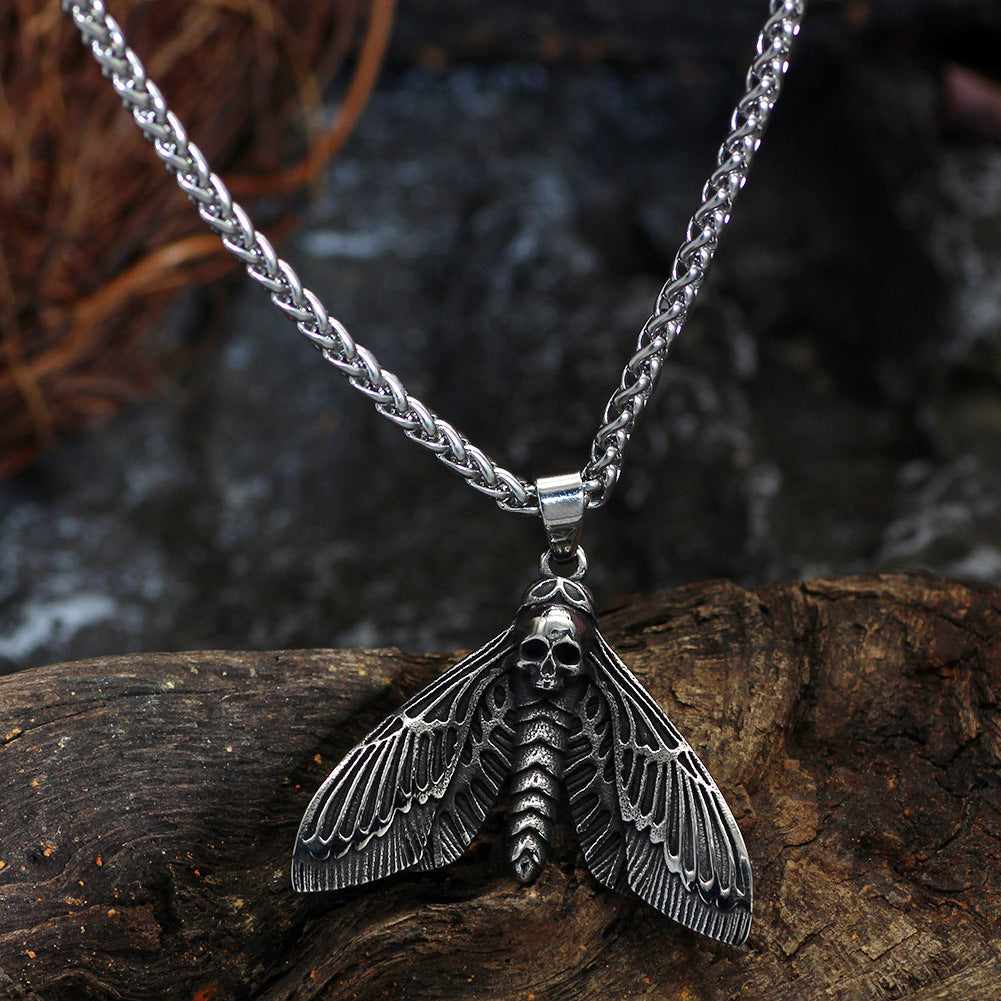 Stainless Steel Chain Skull Butterfly Wings Retro