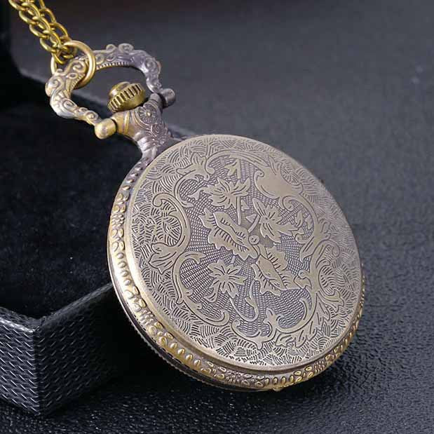 Bronze Carved Hollow Large Elephant Carved Quartz Pocket Watch