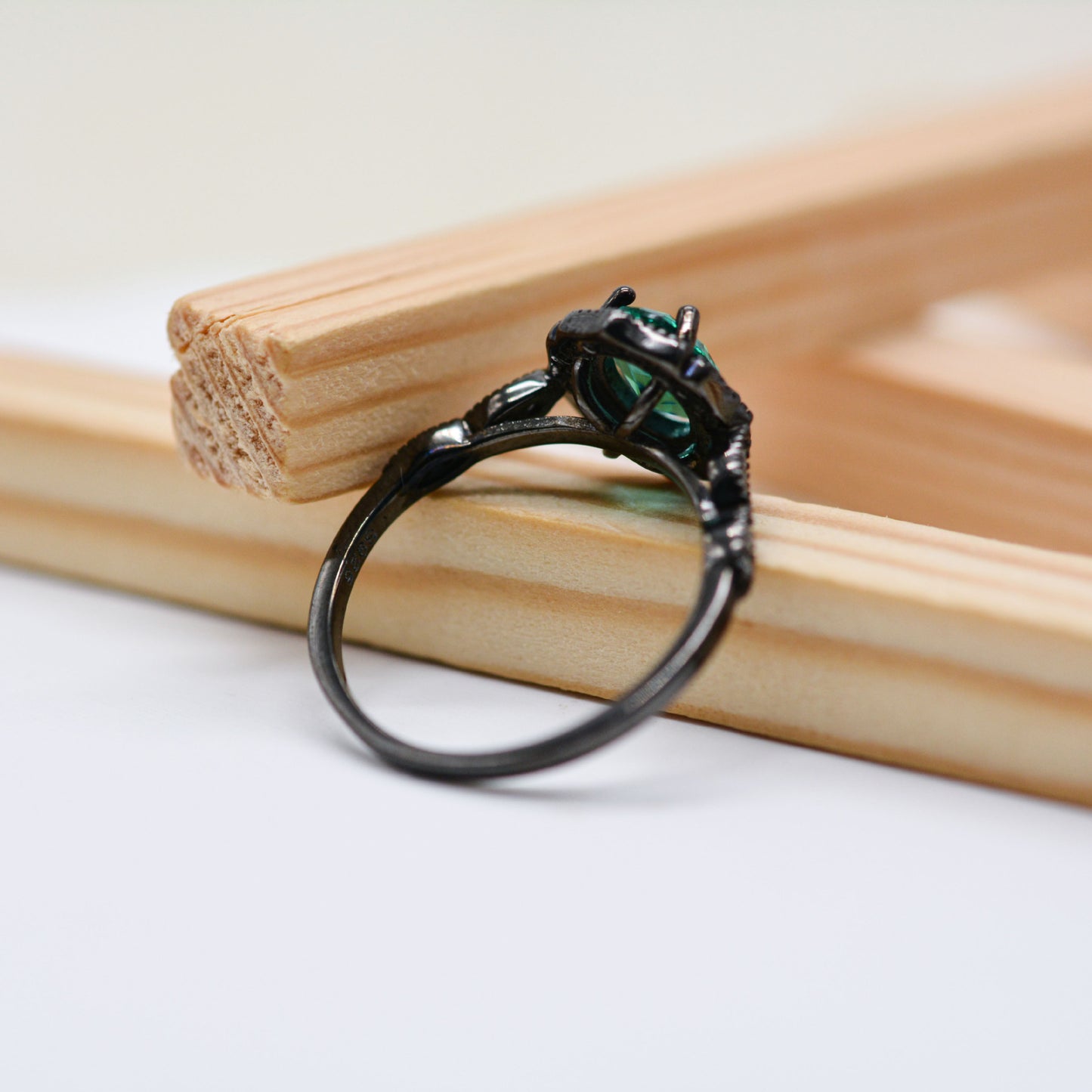 S925 Sterling Silver Black Gold Palaiba Glass Oval Ring