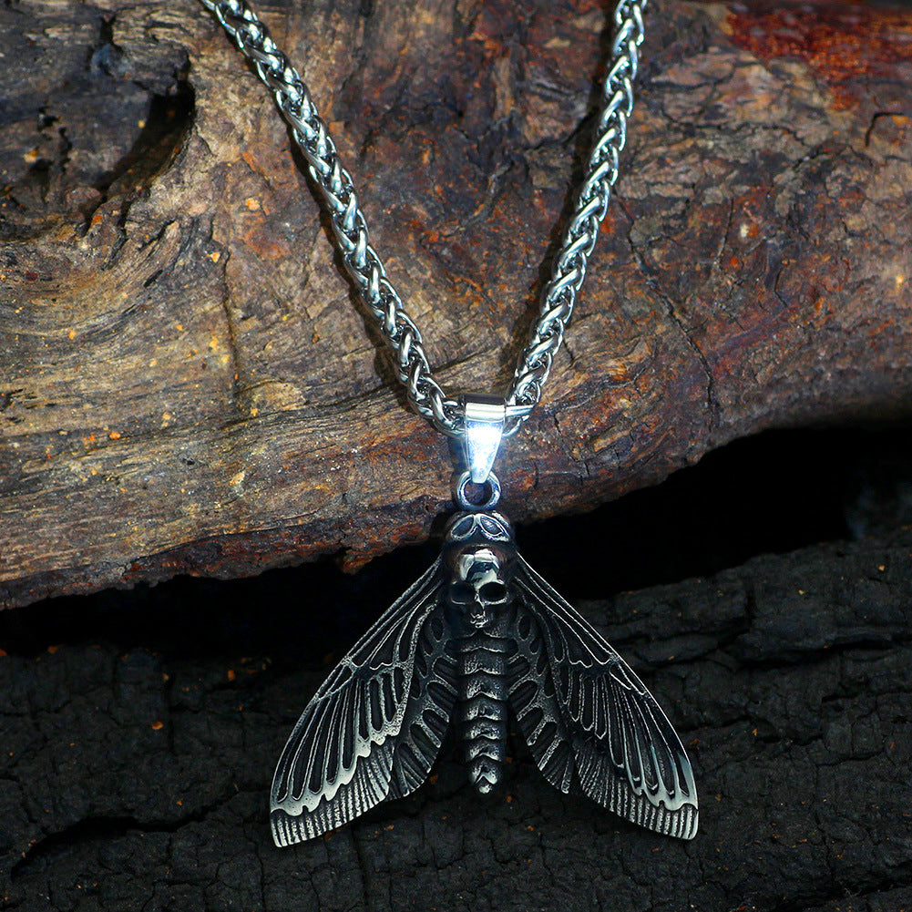 Stainless Steel Chain Skull Butterfly Wings Retro