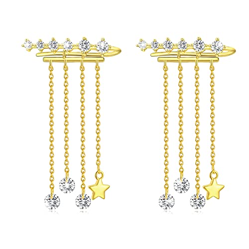 Stars Climber Earrings 925 Sterling Silver Plated Gold Crawler Earrings Tassel Chain For Women