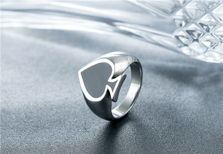 Magician Playing Cards Spade Men's Titanium Steel Ring