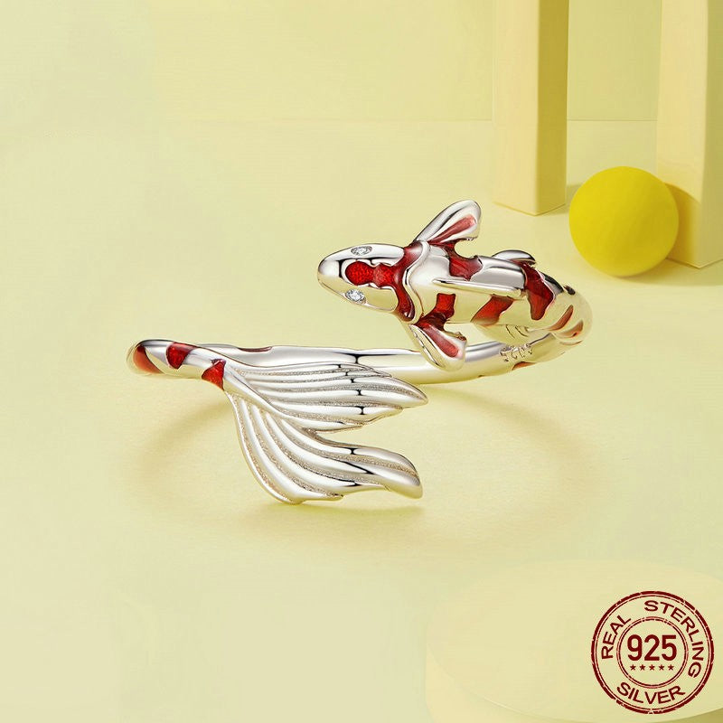 S925 Sterling Silver Red Lucky Koi Ring
