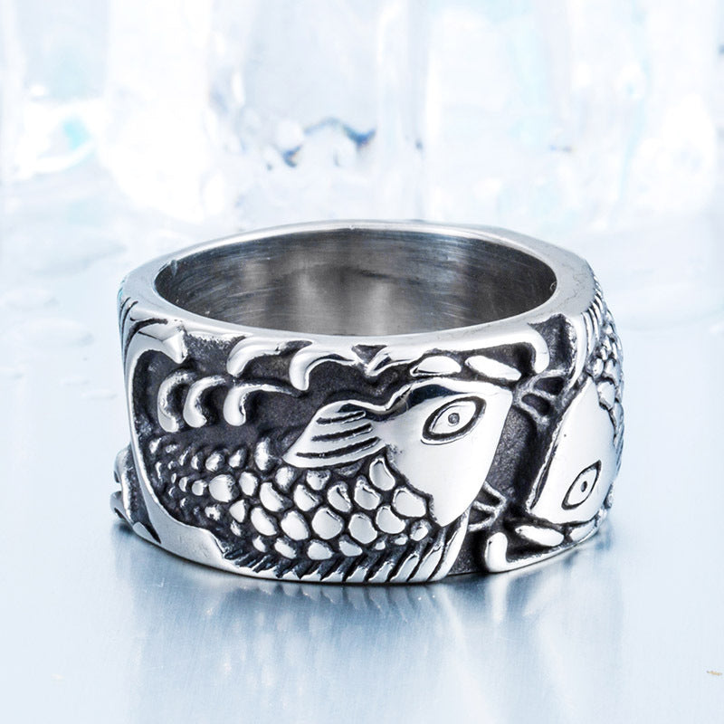 Ring Embossed Exquisite Pisces Stainless Steel
