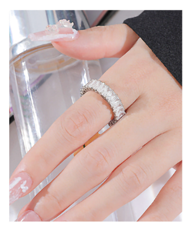 Square Zirconium Ring Female Cold Style
