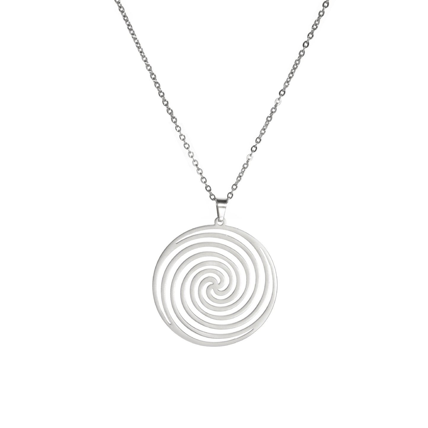 Titanium Steel Cut Hollow Vortex Round Pendant Necklace