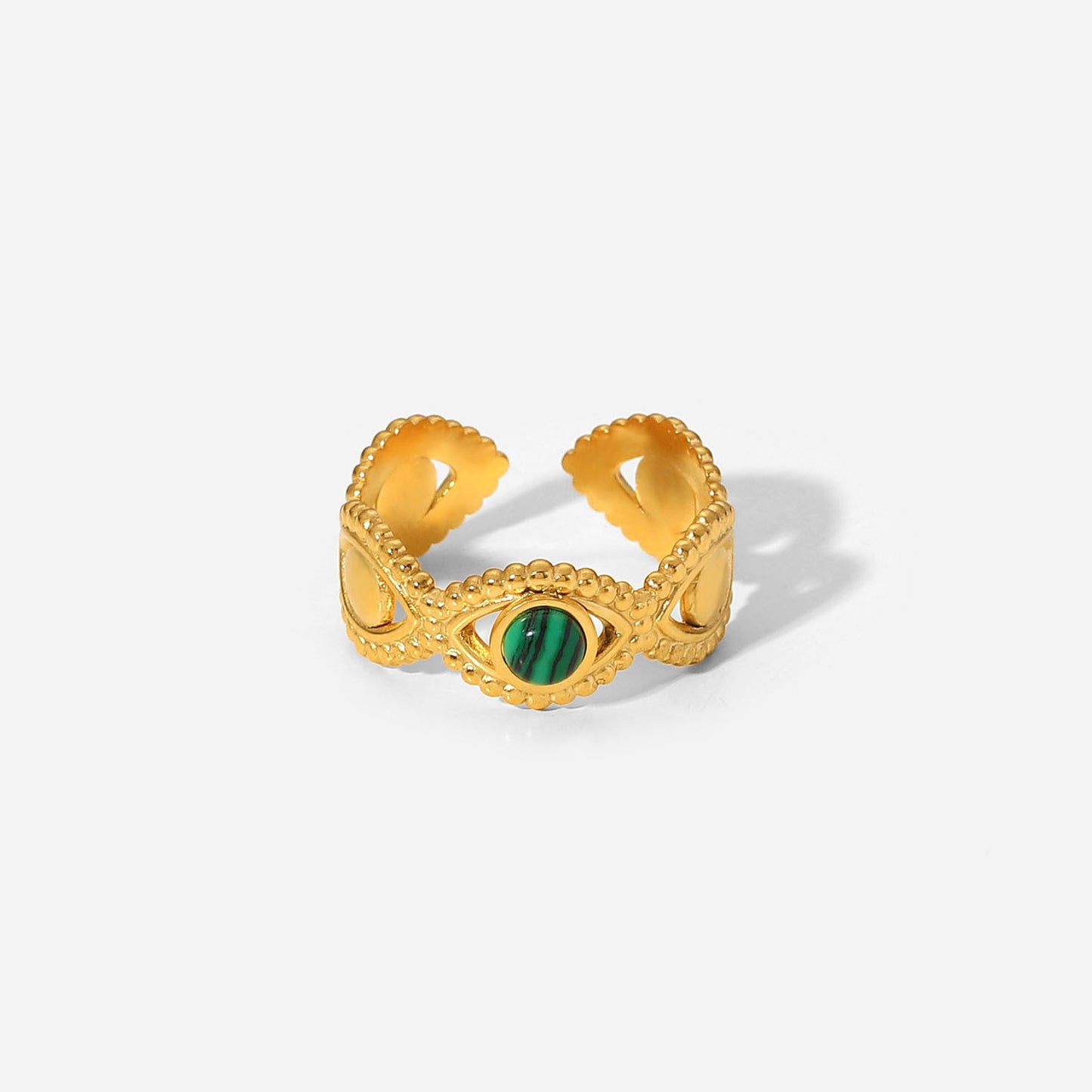 18K Gold Stainless Steel Green Malachite Natural Stone Ring